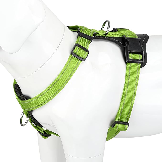 Plutus Pet Adjustable No Pull Dog Harness with Leather Accents, Heavy Duty Reflective Nylon Vest for Training, Hiking, Easy Walk Harness for Small, Medium, Large Dogs (Green, M)