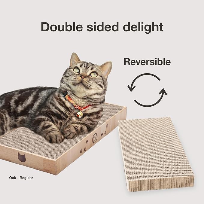Necoichi Cardboard Cat Scratcher Bed for Indoor Cats - Cat Scratching Board (16" Regular, a.Oak Lounge)
