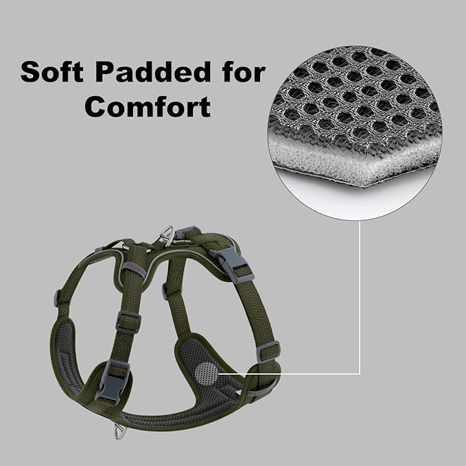 Plutus Pet No Pull Dog Harness, Release at Neck, Soft Padded, Reflective Adjustable Dog Vest Harness for Small, Medium, Large Dogs(Ranger Green, M)