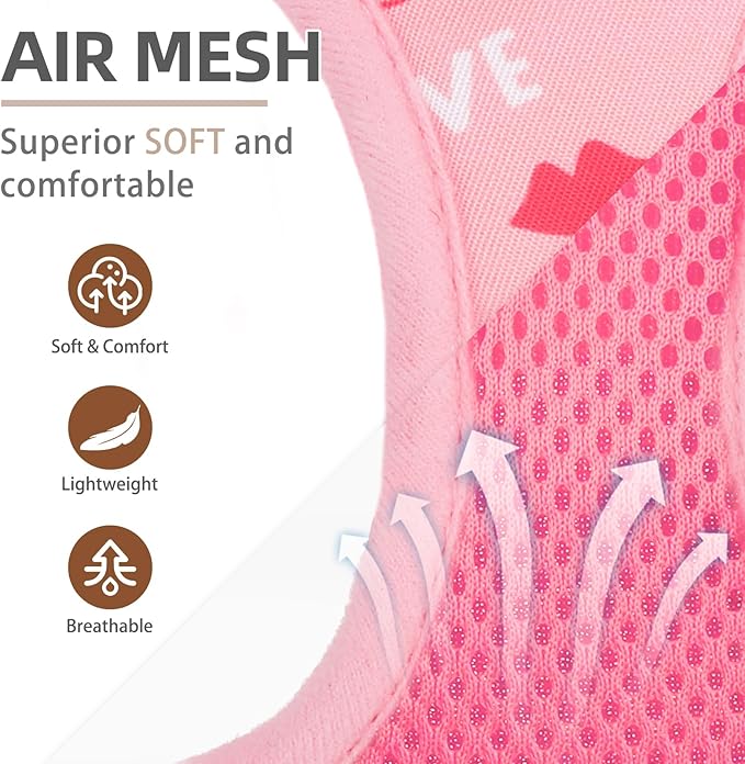 PUPTECK Adjustable Dog Harness Collar and Leash Set Step in No Pull Pet Harness for Small Medium Dogs Puppy and Cats Outdoor Walking Running, Soft Mesh Padded Reflective Vest Valentine Harnesses