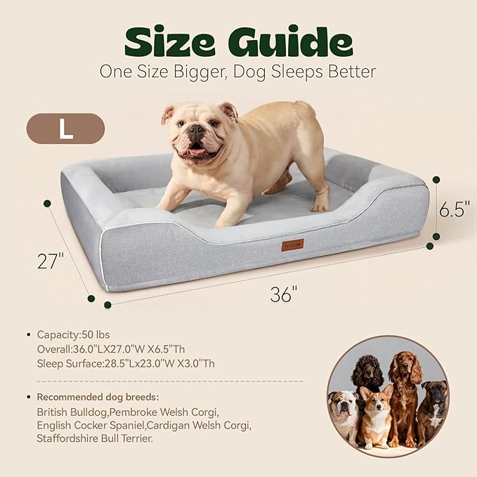Cooling Dog Beds for Medium Large Dogs with Removable Washable Covers,Rectangle Orthopedic Sofa Bed with Cool Gel Memory Foam and Egg Crate Foam Waterproof fit Old Large Sized Pets