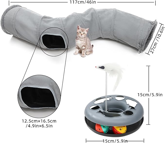 Cat Tunnel, Indoor Cat Toy, Roller Track Cat Toy, Collapsible S-Shaped Play Tube, 10.5 Inch Diameter Maze Cats House for Cats, Puppies, Rabbits, Ferrets Set