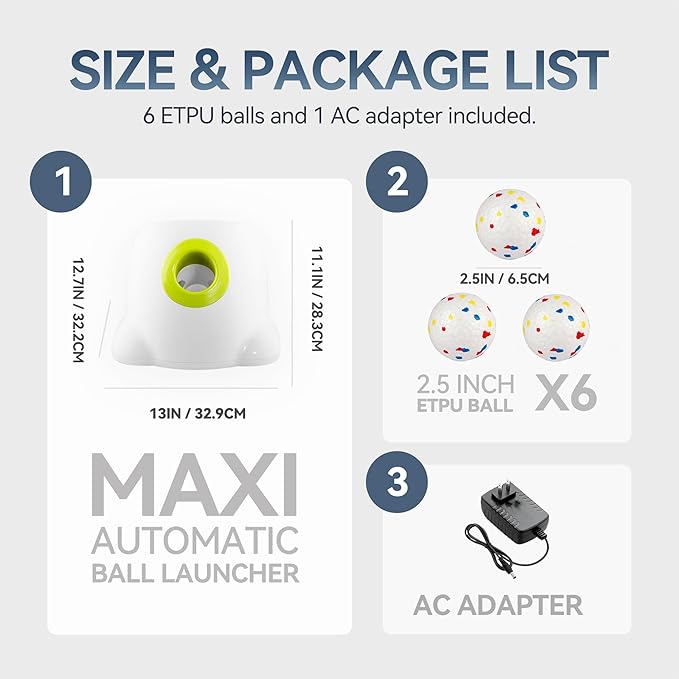 ALL FOR PAWS Automatic Dog Ball Launcher with 2.5in EPTU Balls, Ball Thrower for Medium to Large Dogs, Interactive Dog Fetch Toy for Mental & Physical Exercise