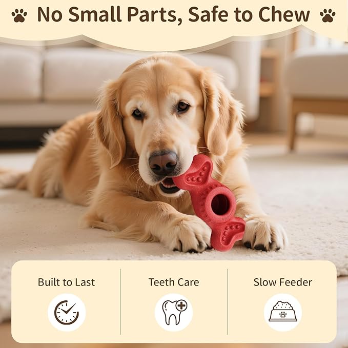 3-in-1 Enrichment Dog Toy for Aggressive Chewers, Frozen Treat Toy & Interactive Treat Dispenser with Peanut Butter Grooves, Long Lasting Chew Toy for Large Dogs, Easy to Clean, Red