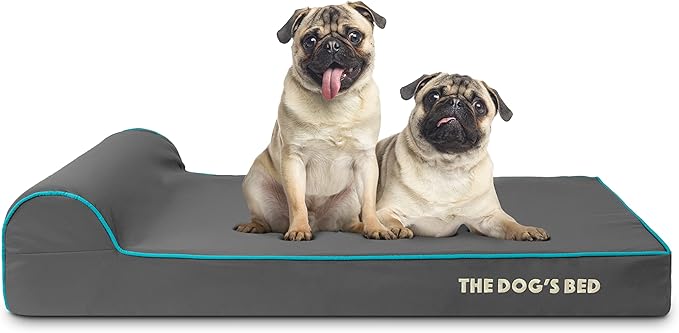 The Dog’s Bed Orthopedic Headrest Dog Bed Large Grey with Blue Trim, Memory Foam, Pain Relief for Arthritis, Hip & Elbow Dysplasia, Post Surgery, Waterproof Washable Cover