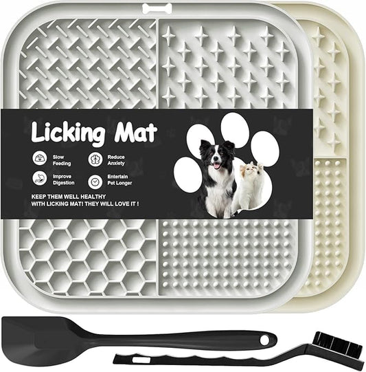 2 PCS Licking Mat for Dogs & Cats with Suction Cups, Dog Slow Feeder Lick Pat for Anxiety Relief, Dog Toys Feeding Mat for Butter Yogurt Peanut, Pets Bathing Grooming Training Mat (7.9''*7.9'')
