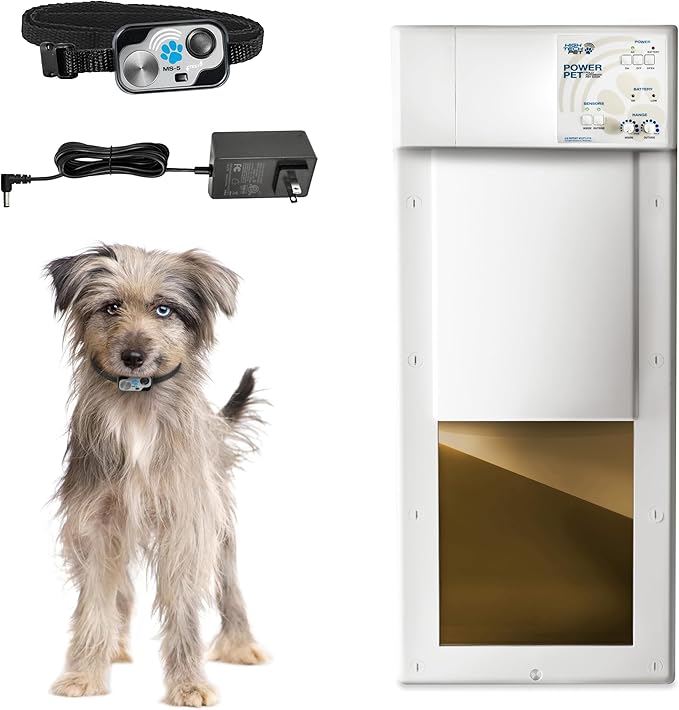 Power Pet Automatic Pet Door - Medium Door Mount for Pets to 30 lb. - Pet Activated - Motorized - 4 Way Access - Dual Range Control - Dead Bolt Lock - Air Tight - Safe Gravity Closure with Anti Pinch