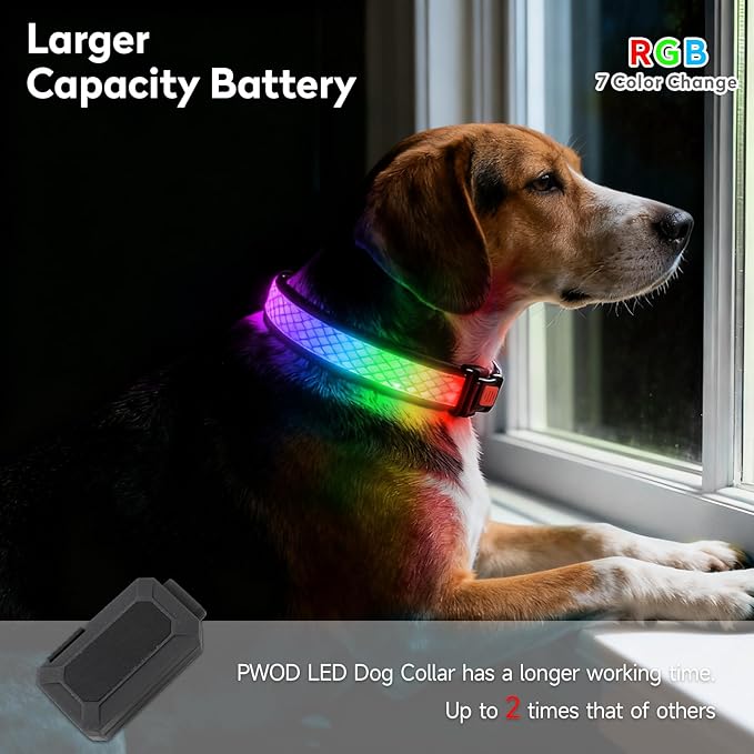 LED Dog Collar, Light Up Dog Collar USB Rechargeable, Nylon Adjustable Comfortable Soft Bright RGB 7 Colors Changeing Safety Light Glowing Collar for Medium and Large Dogs(Large,Pink)