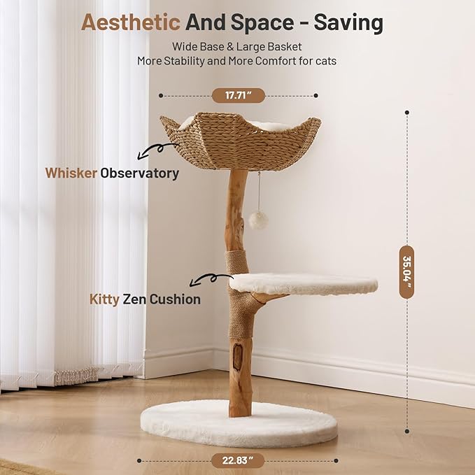 Modern Adult Cat Tree for Large cat Solid Wood Cat Tower for Indoor Cat Tall Cat Condo Cat Climbing Tower with Scratching Post Bed