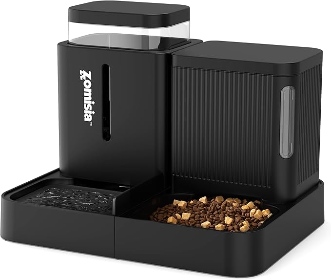 Gravity Dog Food and Water Dispenser, 2 in 1 Automatic Dog Feeder with 180 Degree Rotatable, 2 Pack Large Capacity Self Feeding for Small Dogs Puppy, Black, 1.6GALx2