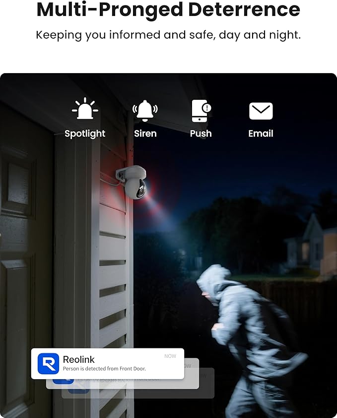 REOLINK 4K Outdoor Plug-in WiFi 6 Security Camera, PTZ Camera for Home Security, Wi-Fi 6 New Tech, Motion Tracking, Smart Detection, 3X Optical Zoom, Motion Spotlight, Local Storage, E1 Outdoor Pro