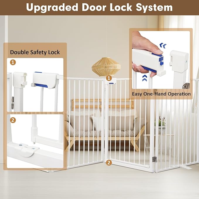 Metal Freestanding Dog Gates with Door,Extra Wide 24", 32" Height Foldable Dog Fence for Indoor & Outdoor, Heavy Duty Freestanding Pet Barrier for Stairs, Doorways, Halls, Kitchen,Yard,Christmas Tree