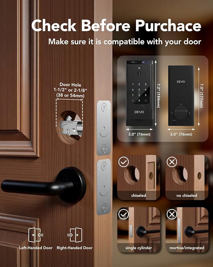 Devo G1 Video Smart Lock with Camera & Doorbell,App Remote Door Lock 6-in-1 Keyless Entry,Fingerprint ID,Auto Locks,Built-in Wi-Fi Smart Deadbolt for Front Door,Easy Install,Waterproof,BHMA Grade 3