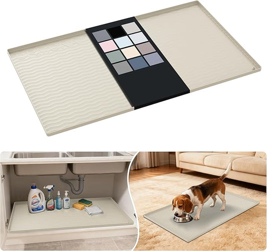 URMONA Waterproof Silicone Under Sink Mat 37'' x 22'' Shelf Liner for Kitchen and Bathroom, Cabinet and Counter Protector, Storage and Organizers, Litter Mat, Pet Cat Puppy Essentials(Cream)