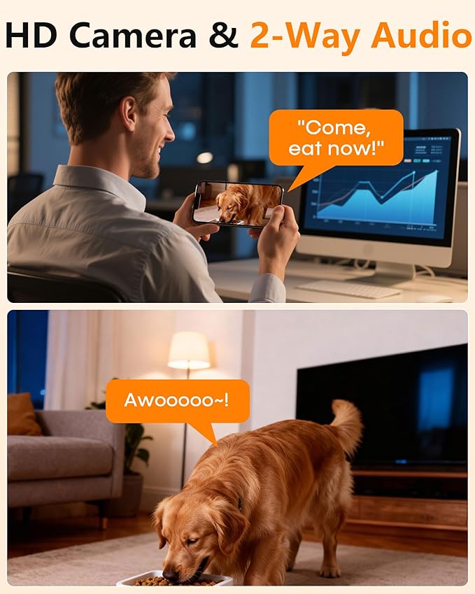 Automatic Dog Feeder Large Breed: 12L/50 Cups with HD 1080P Camera - 5G WiFi Anti-Clog Timed Dog Food Dispenser for Golden Retriever Busy Owners by UTCG