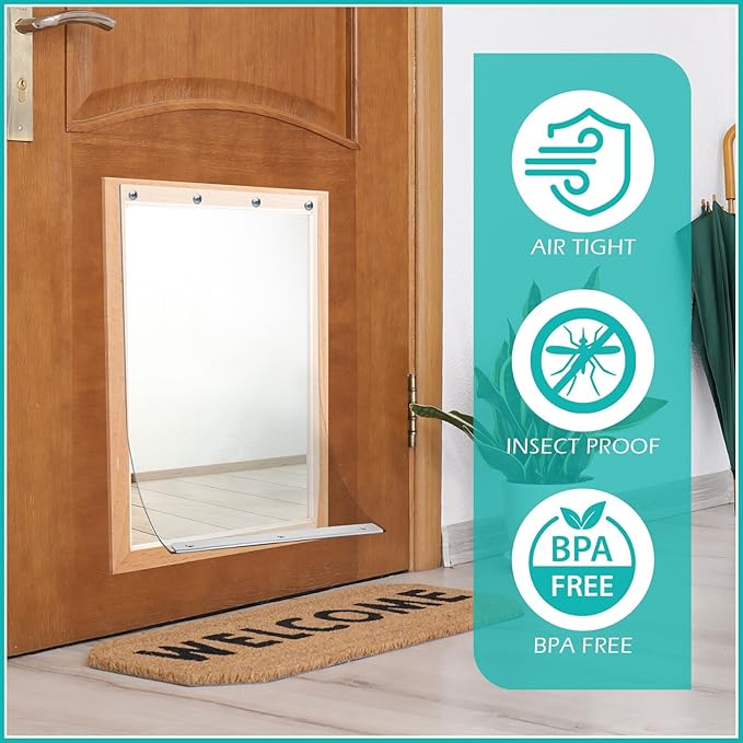 Ripeng 2 Pcs Dog Door Replacement Flaps 9.85 x 17.9 Inch Compatible with Dog Door Model DSRWXL, Fit Dogs up to 65 lbs, Clear Flexible Weatherproof Pet Supplies Home Flap, Easy to Install