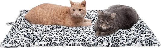Furhaven ThermaNAP Self-Warming Cat Bed for Indoor Cats & Large/Medium Dogs, Washable & Reflects Body Heat - Quilted Faux Fur Reflective Bed Mat - Snow Leopard, Large