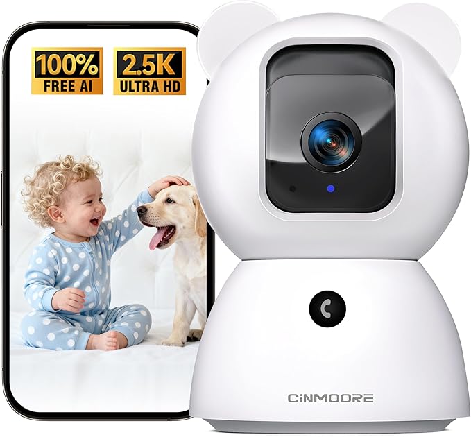 Security Camera Indoor, 2.5K Pet/Dog Camera with Speaker/Phone App, PTZ WiFi Baby Monitor Cameras for Home Security, 0-Glow Night Vision 2-Way Talk, AI Tracking Facial Recognition Time Lapse