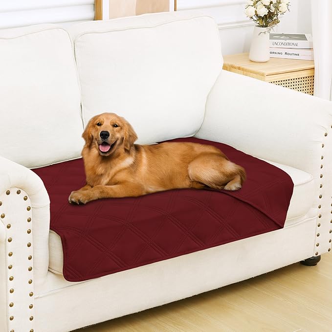 Smiry Waterproof Dog Bed Cover Blanket 30x53, Soft Reversible Pet Blanket, Washable Leakproof Cats Dogs Couch Cover for Sofa, Couch, Furniture, Lattice, Wine Red/Wine Red