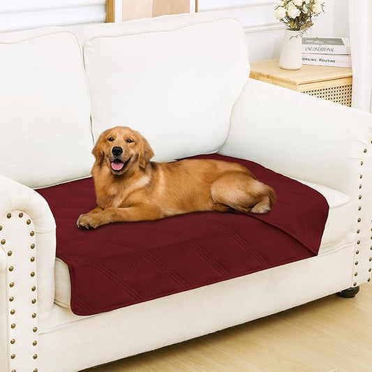 Smiry Waterproof Dog Bed Cover Blanket 30x53, Soft Reversible Pet Blanket, Washable Leakproof Cats Dogs Couch Cover for Sofa, Couch, Furniture, Lattice, Wine Red/Wine Red
