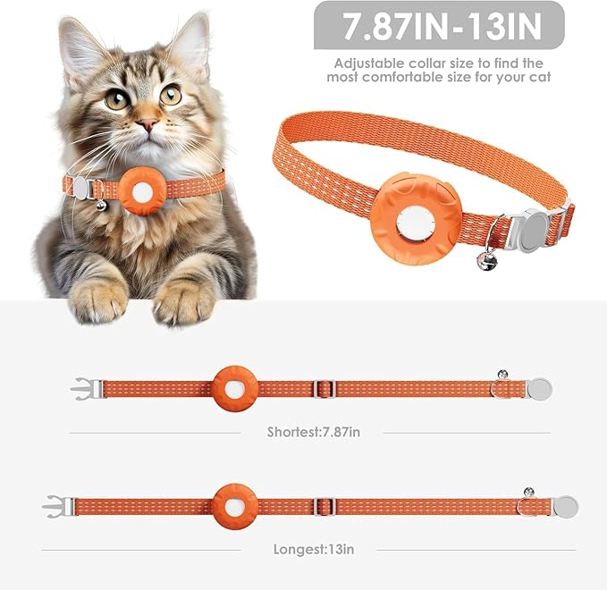 Cat Tracker,Pet Tracker for Cats Compatible with Apple Find My App(Only iOS),Waterproof Tracker Cat Collar with Safety Elastic Buckle,No Monthly Fee,Works with Any Collar (Orange)