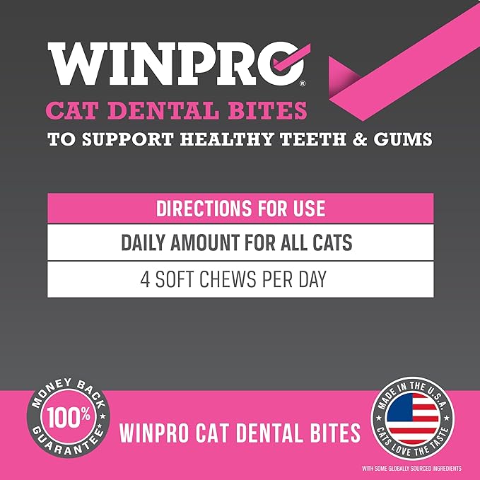 WINPRO Functional Dental Bites for Cats, Plasma-Powered Formula for Supporting Healthy Teeth and Gums, Probiotic Blend, Catnip Flavor, All Cat Breeds, 120 Count