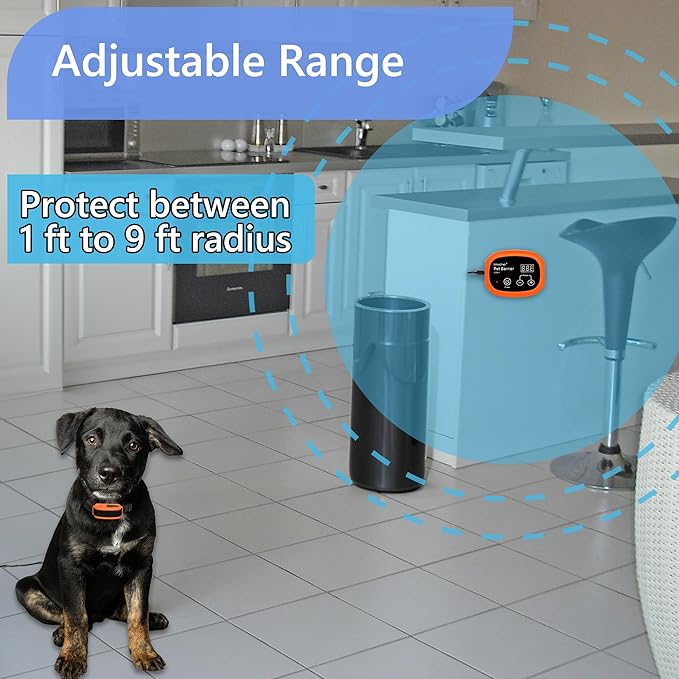 Indoor Pet Barrier for Dogs, Wireless Indoor Electric Fence, Pet Gate, Keeps Areas Off Limits, Dog Fence Waterproof/Rechargeable Training Collar (1 Dog Wireless System)