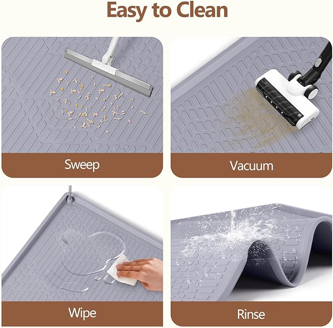 Large Cat Litter Mat with Toy Ball, 34'' x 22'' Silicone Cat Litter Trapping Mat for Scatter Control, Soft on Kitty Paws, Easy to Clean (Light Grey)