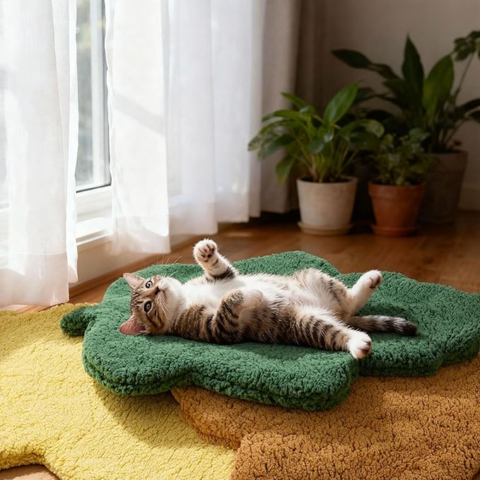 3 Pack Self Warming Cat Dog Bed Leaf Shape Self Heating Pet Mat Non Electric Washable Thermal Sleeping Pad Plush Heated Pet Mat for Crate Floor Indoor Outdoor(Mixed Colors,Large-19 x29)
