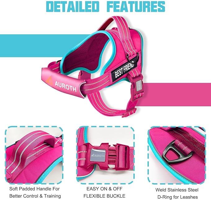AUROTH Dog Harness and Leash Set, Soft Padded Dog Vest with 5.25FT Dog Leash, No Choke, Easy On Pet Vest, Adjustable Reflective No Pull Dog Harness for Large Dogs, Easy Walking and Training