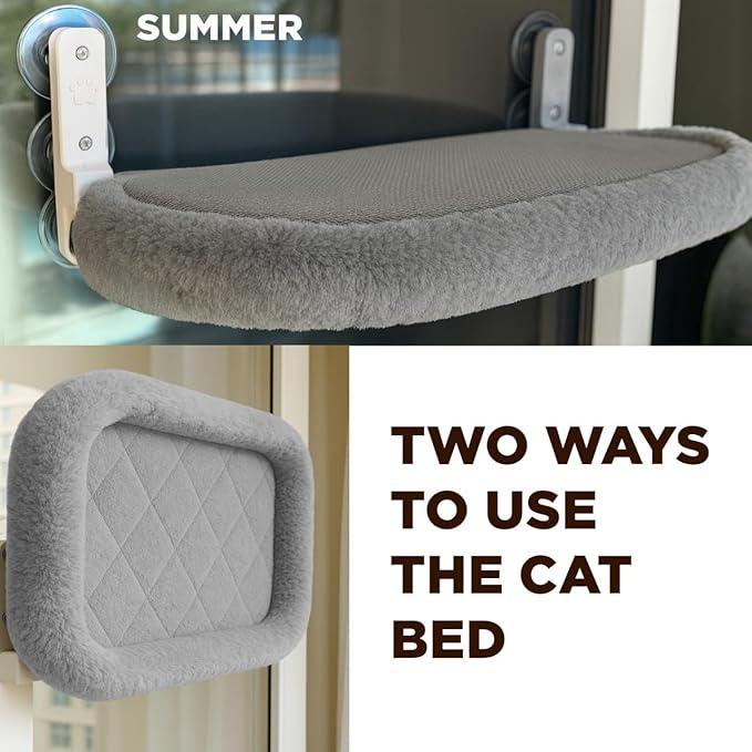 Cat Window Perch – Strong 6 Suction Cup Cat Hammock Bed That Holds up to 50 lbs with Washable Reversible Cover, Sturdy Metal Frame for Indoor, Window or Wall Mounted Perch (Gray)