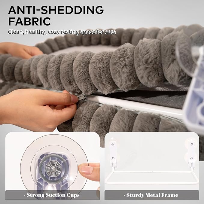 CHEERPALS Cat Window Perch for Indoor Cats Hammock for Window with Reversible Cushion, Foldable Cat Window Bed for Large Cats and Kittens(Grey,Large)