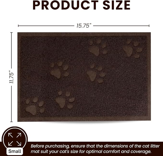 Andalus Small Cat Litter Mat, Pack of 2 - Waterproof, Non-Slip & Easy to Clean Cat Litter Box Mat for Extra Efficient Pet Litter-Trapping, Brown (15.75” X 11.75”)