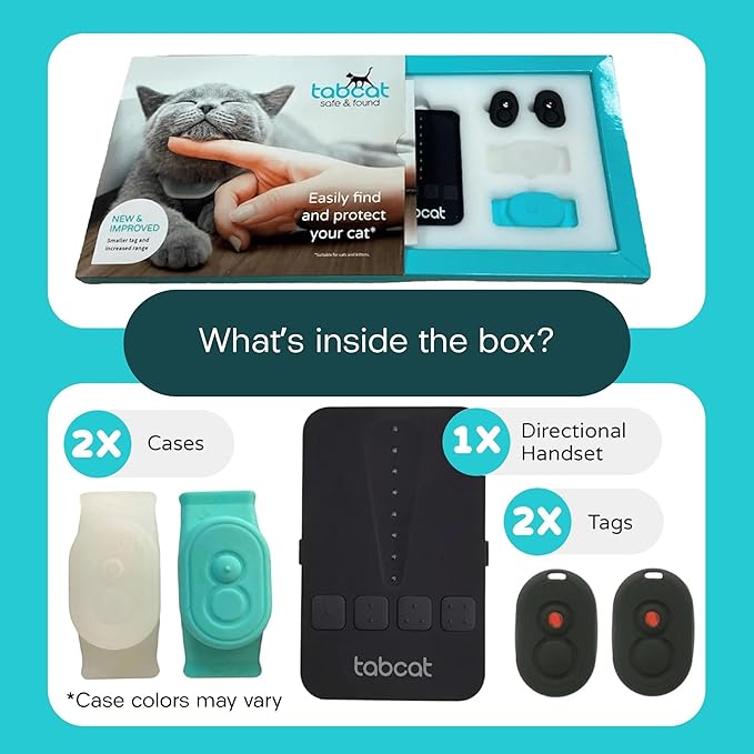Tabcat V2 Cat & Kitten Tracker - More Accurate Than GPS - No Monthly Fee or Subscription - Includes 2 Homing Tags - Up to 500ft Range - Small & Lightweight Tags Perfect to Find Indoor & Outdoor Cats