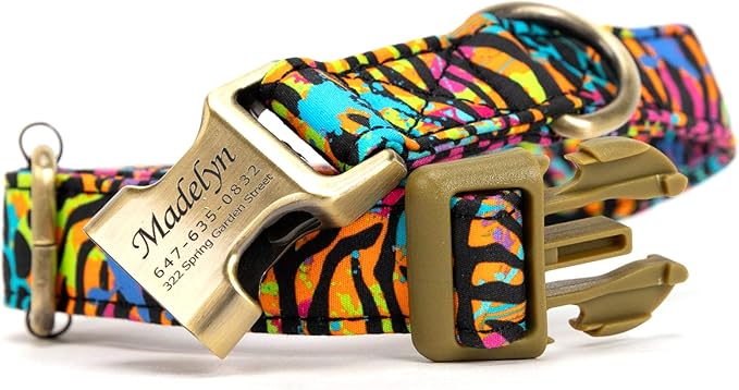 Personalized Dog Collar with Name and Phone Number Engraved,Adjustable Custom Puppy Collar,Organic Cotton Pet Collar for Small Medium Large Boy Girl Dogs