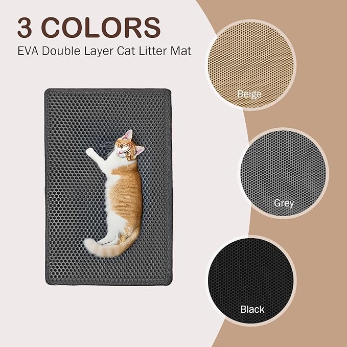 Cat Litter Mat, Cat Litter Trapping Mat, 29.9'' x 35.8''Inch, Double Layer Waterproof Proof Litter Box mat, Non-Slip Design, Reduces Litter Scatter, Easy to Clean, Grey