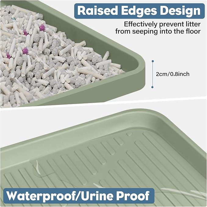 Lorvain Cat Litter Mats, 45" x 30" Extra Large Silicone Cat Mat for Litter Box, Easy to Clean Kitty Litter Trapping Mat, Soft on Kitty Paws, Waterproof, Urine-Proof Kitty Litter Mats for Floor, Green