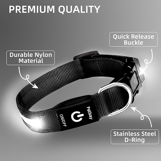 Super Bright LED Dog Collar - Fully Waterproof & Adjustable Glow Collar - USB-C Rechargeable for Night Walking, Safety - Flashing Lighted Collar for Dogs(White,Medium)