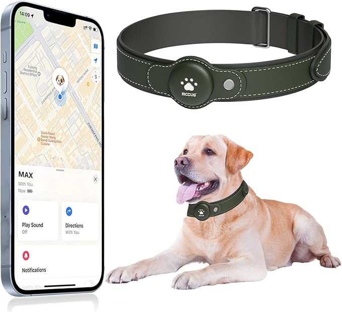GPS Tracker for Dogs, 2 in 1 Pet Tracking Smart Collar (Only iOS), No Monthly Fee GPS Tracker Dog Collar, Real-time Location Comfortable PU Tracker Tag for Small, Medium Large Dogs(Locator Included)