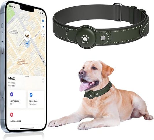 GPS Tracker for Dogs, 2 in 1 Pet Tracking Smart Collar (Only iOS), No Monthly Fee GPS Tracker Dog Collar, Real-time Location Comfortable PU Tracker Tag for Small, Medium Large Dogs(Locator Included)