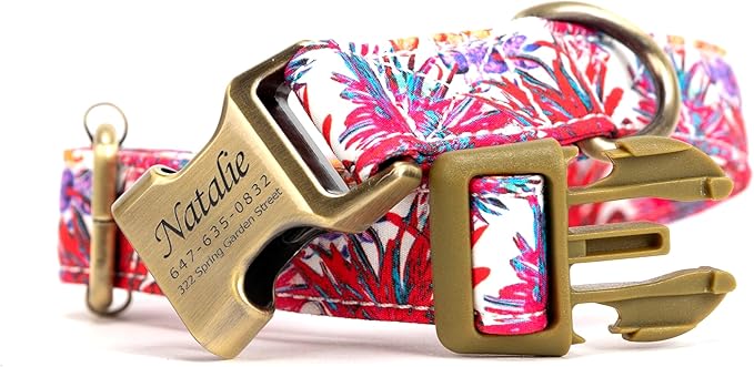 Personalized Dog Collar with Name and Phone Number Engraved,Adjustable Custom Puppy Collar,Organic Cotton Pet Collar for Small Medium Large Boy Girl Dogs