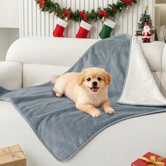 Smiry Waterproof Dog Bed Blanket, Leakproof Pet Throw Blanket for Bed Couch Sofa, Reversible Sherpa Fleece Furniture Protector Cover for Small Medium Large Dogs Cats (Grey, 32x40 inches)