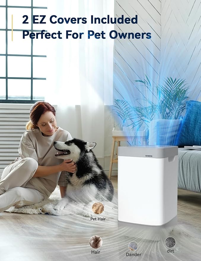Nuwave Air Purifier for Extra Large Room 2934 Sq Ft, OxyPure Smart Air Purifier with 5 Stage Filtration, Extra EZ Covers for Pet, Air Quality & Odor Sensors, Smart WiFi, Quiet Sleep Mode for Bedroom