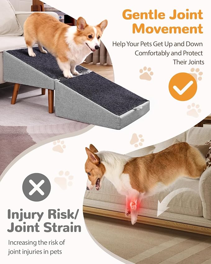 Dog Ramp for Couch and Bed, Dog Stairs for Small Dogs and Cats, Foldable Pet Steps for Medium Senior Dogs and Puppy, Split Ottoman Design Pet Ramp (Light Grey)