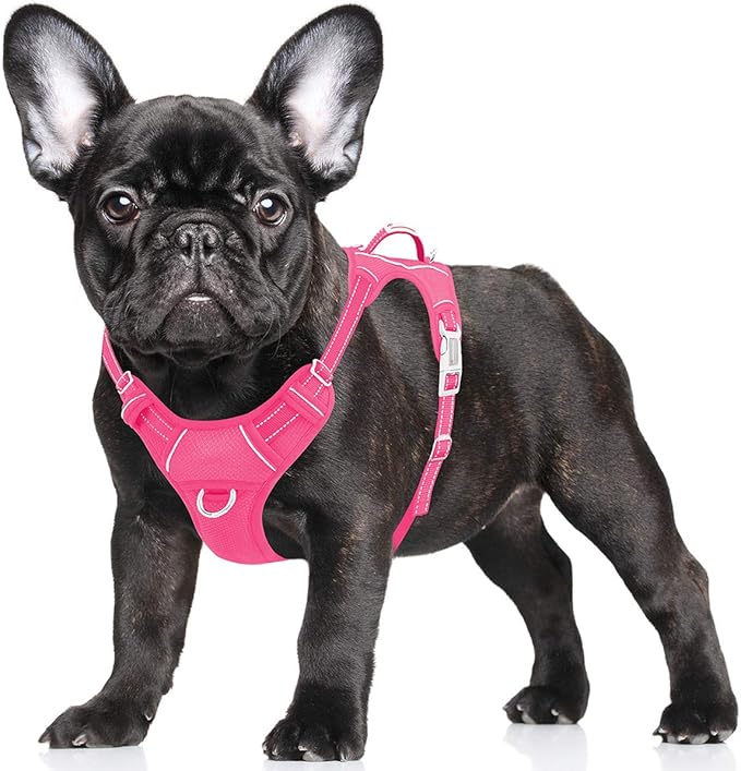 BARKBAY No Pull Dog Harness Large Reflective Dog Harness with Front Clip and Easy Control Handle for Walking Training Running with ID tag Pocket(Pink,S)