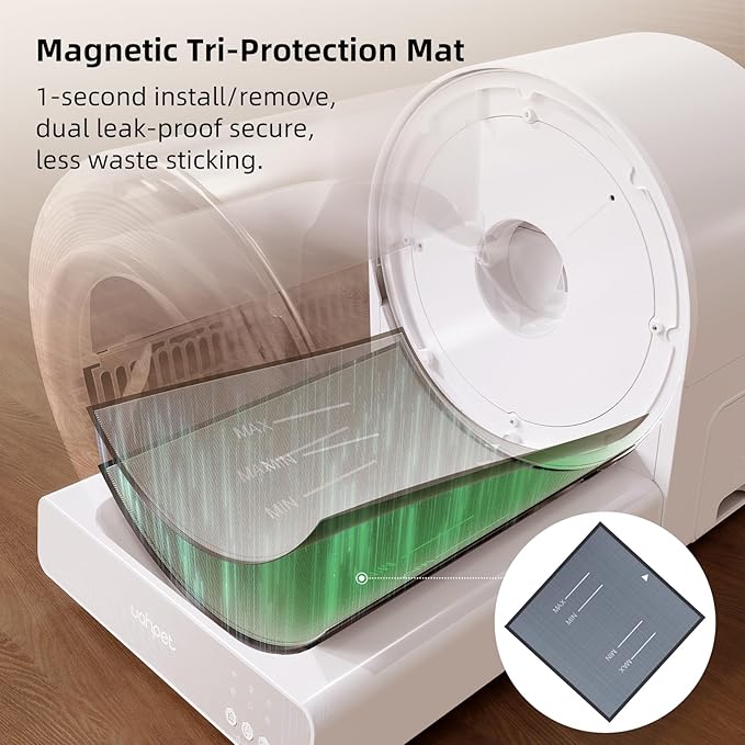 uahpet Stainless Steel Self Cleaning Cat Litter Box, Automatic Cat Litter Box with APP Control, Lower Entry, Safety Sensors Includes Mat & Trash Bags