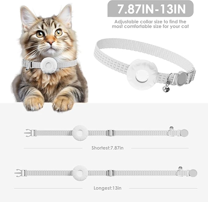 Cat Tracker,Pet Tracker for Cats Compatible with Apple Find My App(Only iOS),Waterproof Tracker Cat Collar with Safety Elastic Buckle,No Monthly Fee,Works with Any Collar (White)