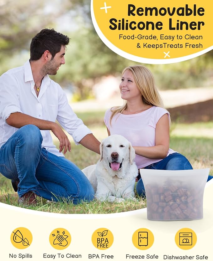 Dog Treat Pouches for Pet Training with Silicone Liner and Magnetic Closure, 2-Cup Treat Bag with Built-in Poop Dispenser, Waist Belt Clip, 3-Way Wear for Puppy & Pet Training and Daily Walks