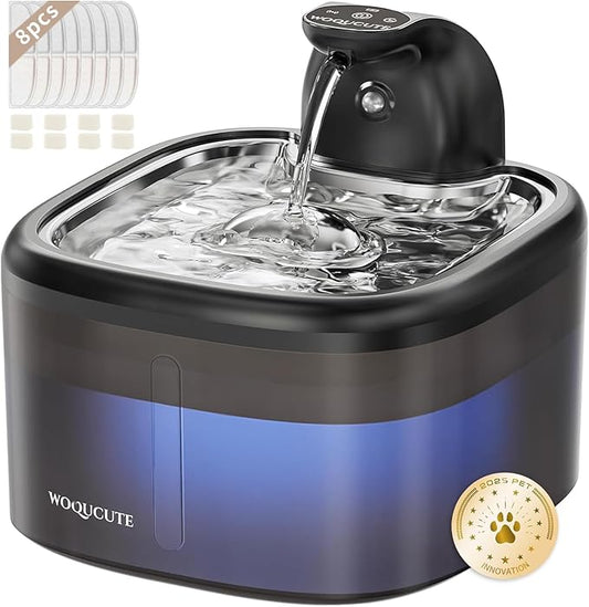 Cat Water Fountain Cordless Stainless Steel 118oz/3.5L Wireless & Ultra Quiet (≤25dB) with Sensor/Timer Mode, Battery Operated Pet Fountain for Indoor Use, Automatic Pet Water Dispenser