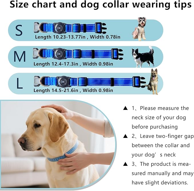 Tracking Collar for Dogs Waterproof Adjustable Air Tag Dog Collar Holder, Comfortable Dog Collars for Small Medium Large Dogs (Blue, S)